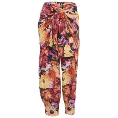 Pre-Owned Stella Mccartney Women's Red Floral Print Silk Tie-Up Trousers