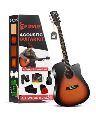 Pyle Easy Play 41" Cutaway Acoustic Guitar with Digital Tuner, Guitar Kit, Ages 11+