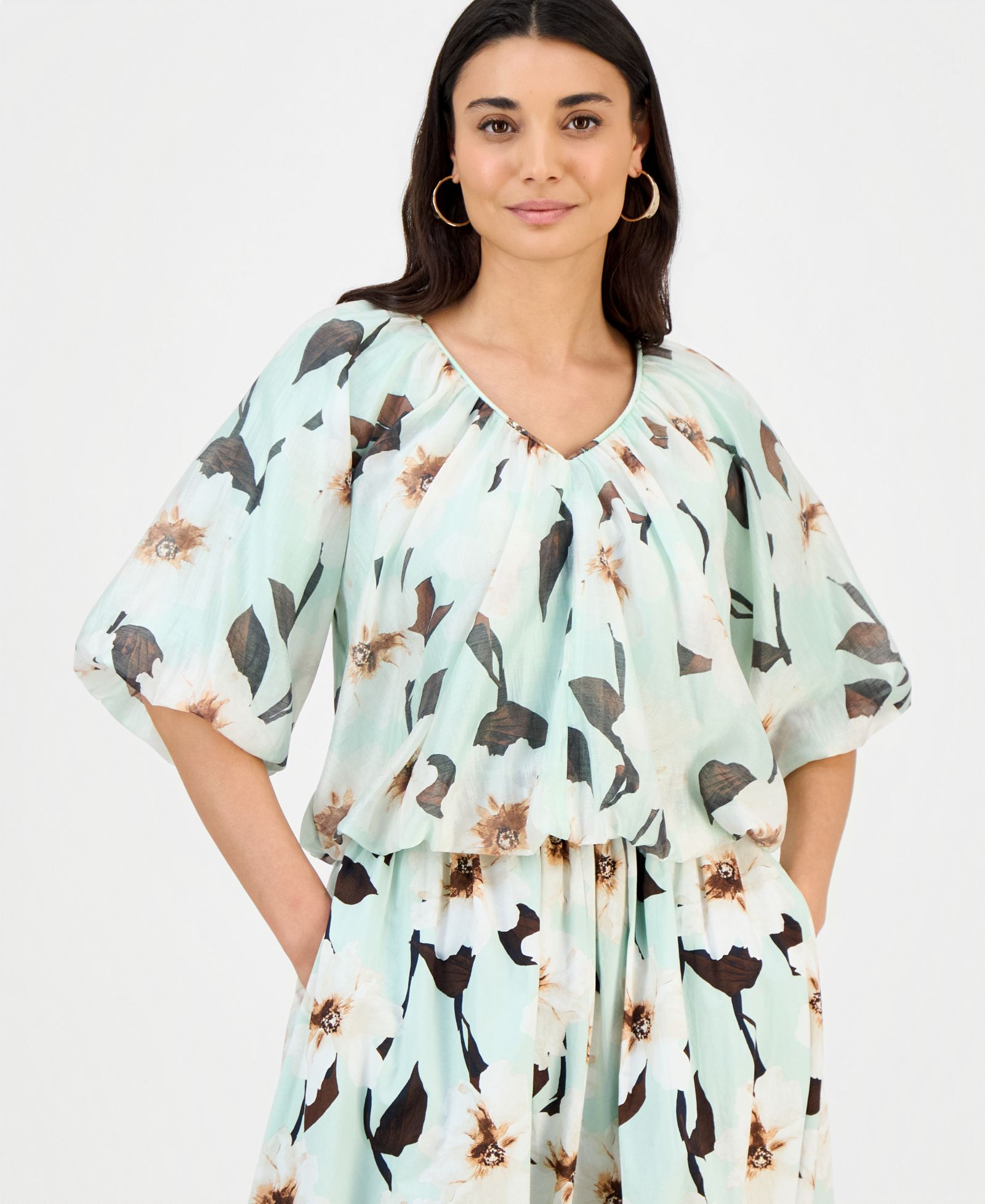 I.N.C. International Concepts Petite Puff-Sleeve Bubble Blouse, Macy's Exclusive