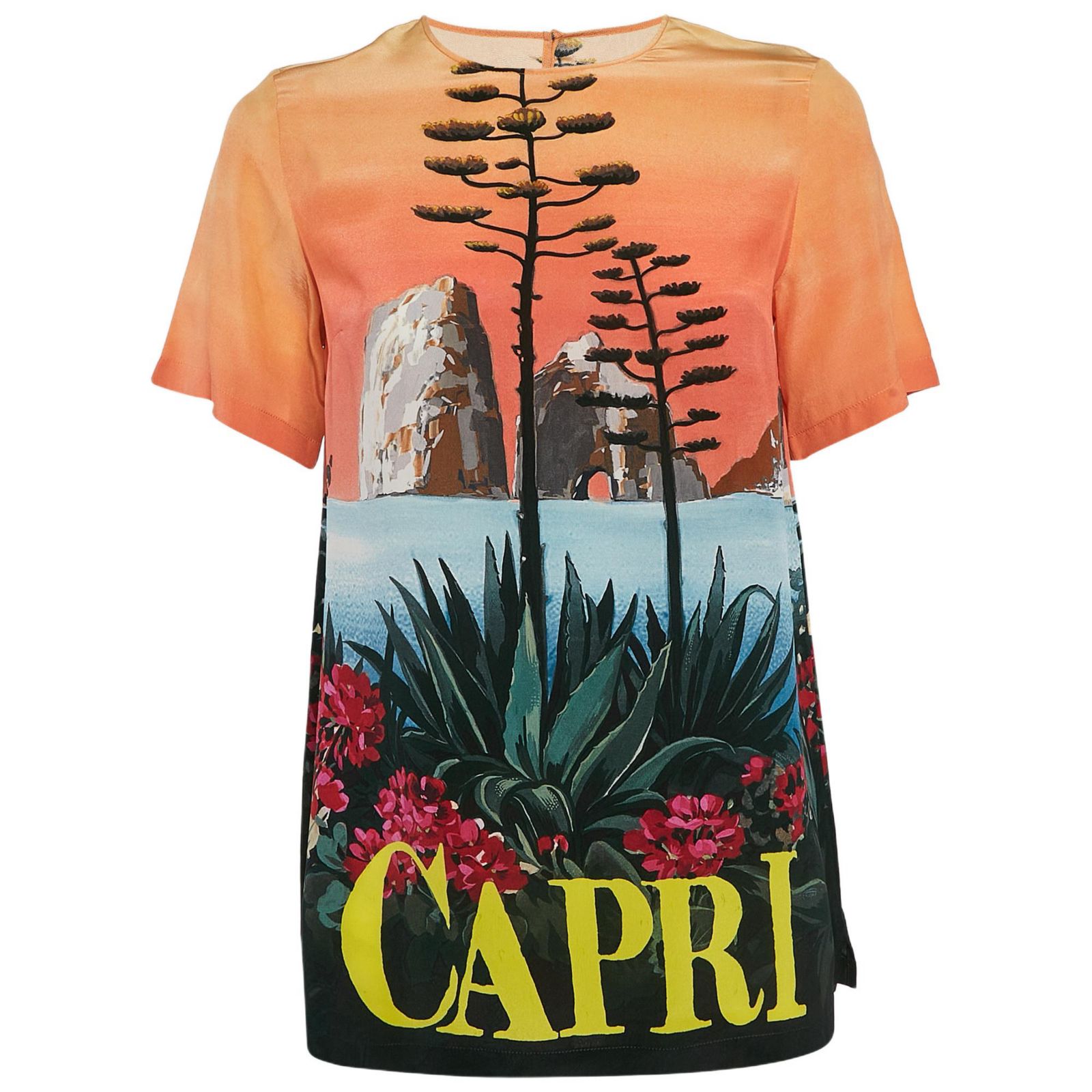 Pre-Owned Dolce & Gabbana женский шелковый топ с принтом Capri Multicolor