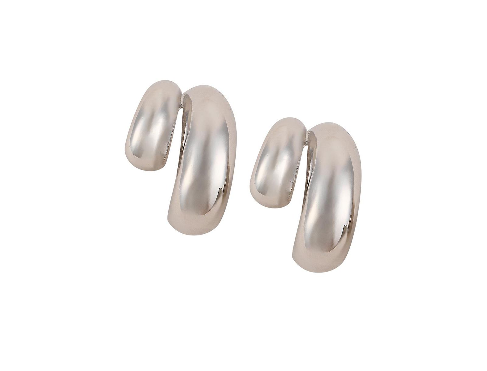 SOHI Metallic Silver Chunky Unbalanced Half-Hoop Earrings