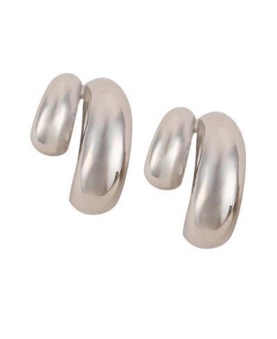 SOHI Metallic Silver Chunky Unbalanced Half-Hoop Earrings