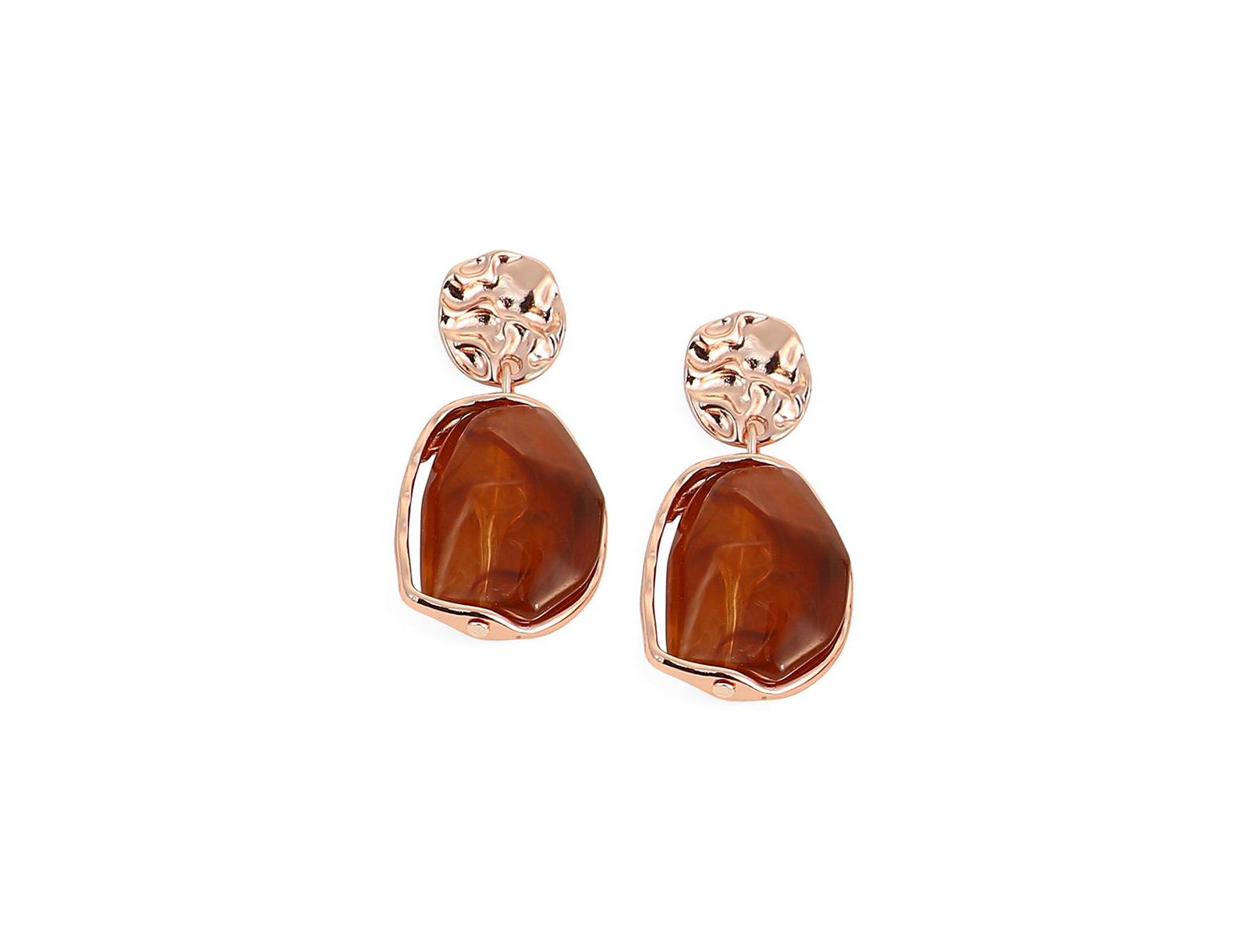 SOHI Rose Gold Hammered-Amber Drop Earrings