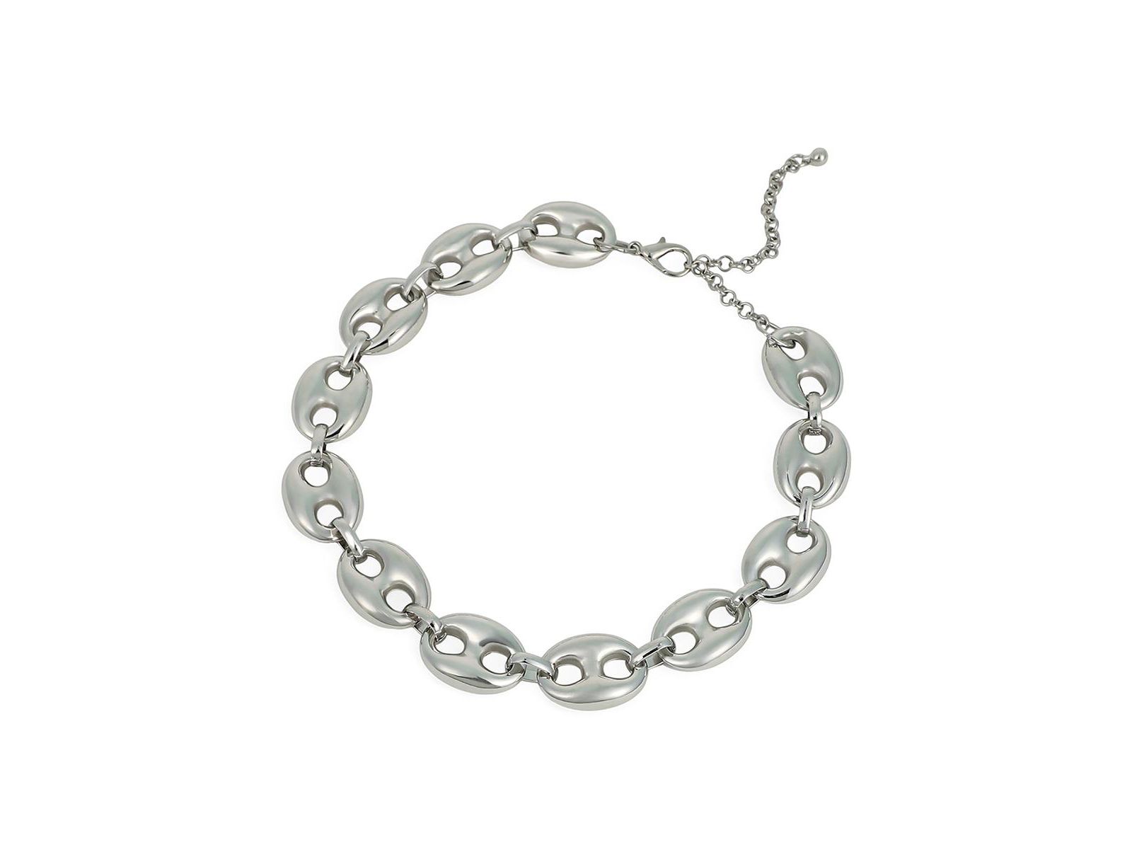 SOHI Silver Chunky Coffee-Bean Chain Necklace