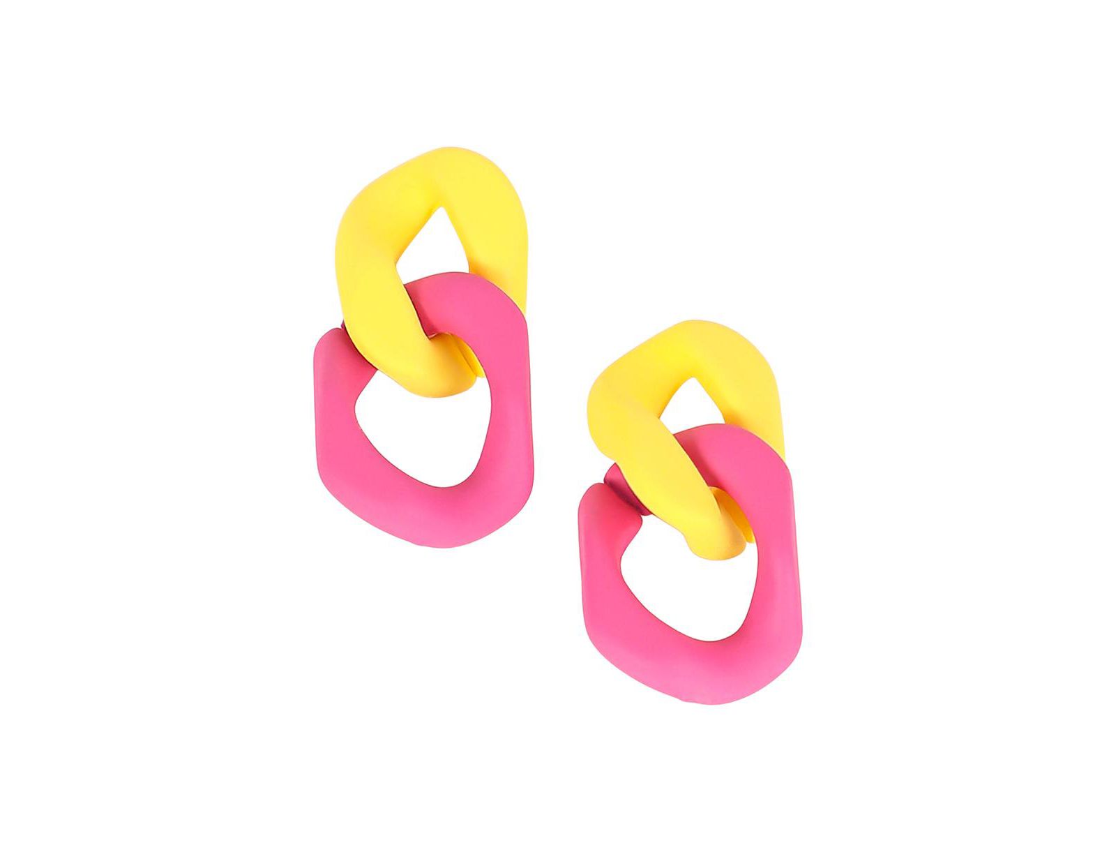 SOHI Lemon Yellow/Fuchsia Pink Block-Link Drop Earrings
