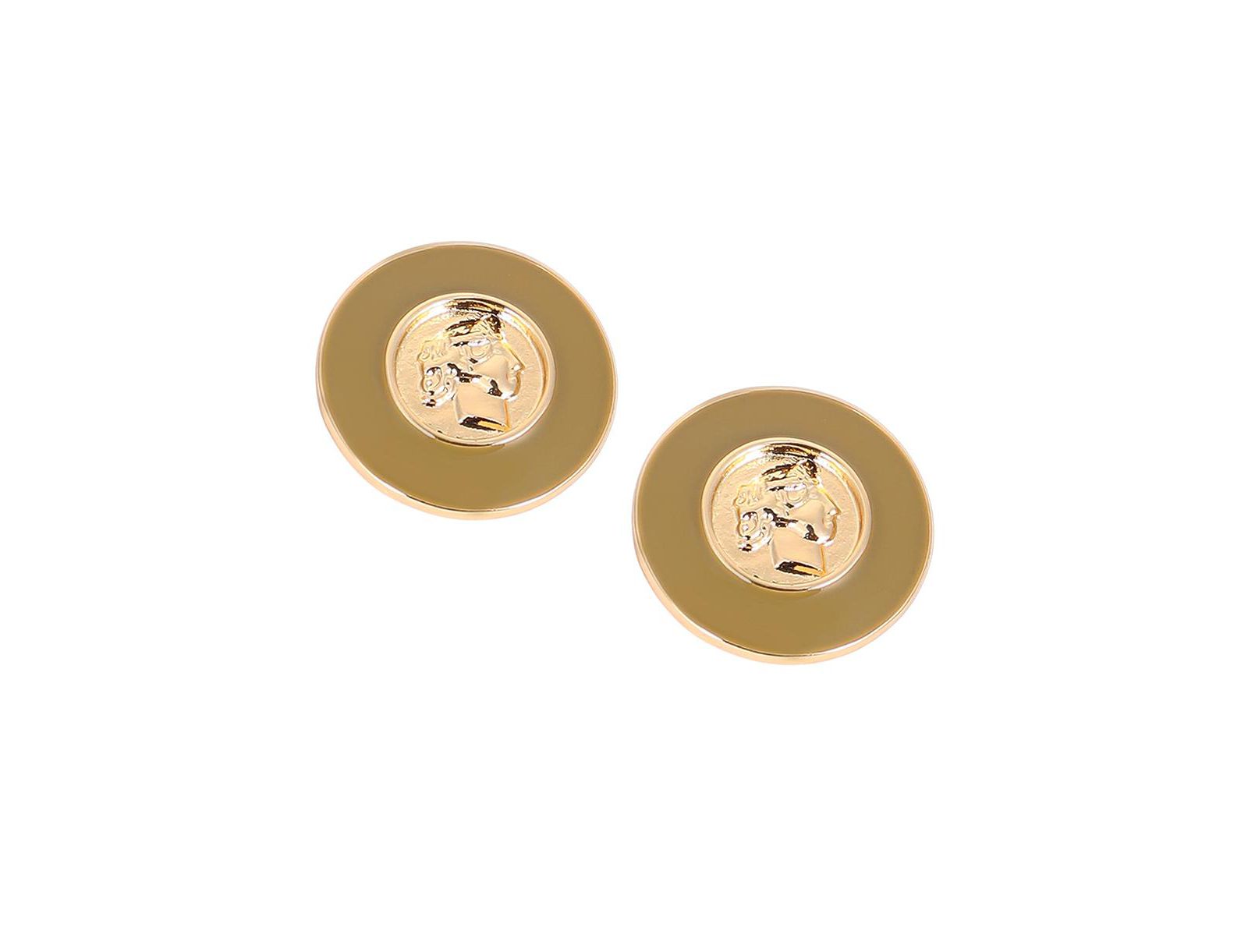 SOHI Gold Enamel Coin Stud Earrings