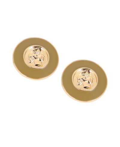 SOHI Gold Enamel Coin Stud Earrings