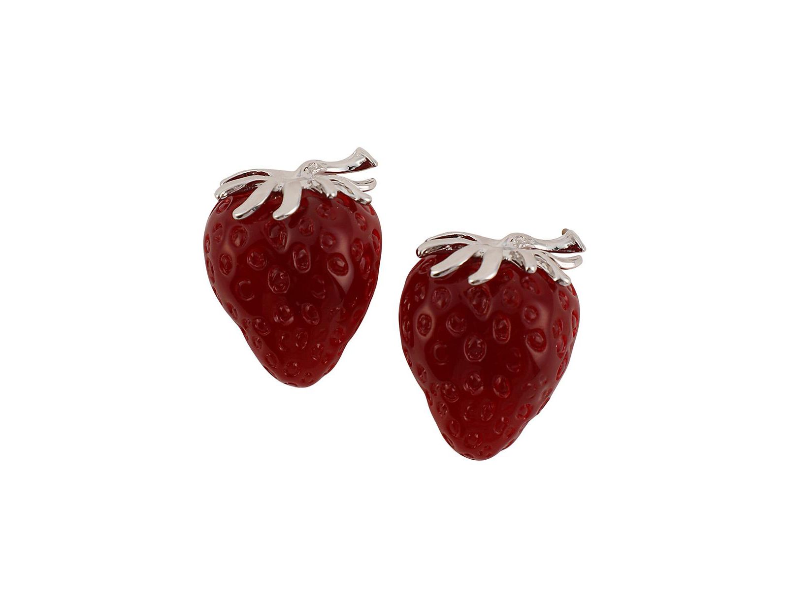 SOHI Berry Red & Metallic Silver Strawberry Stud Earrings