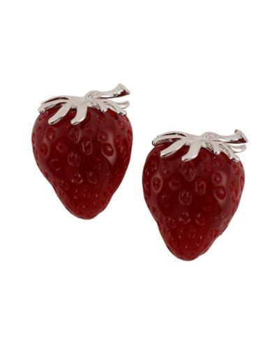 SOHI Berry Red & Metallic Silver Strawberry Stud Earrings