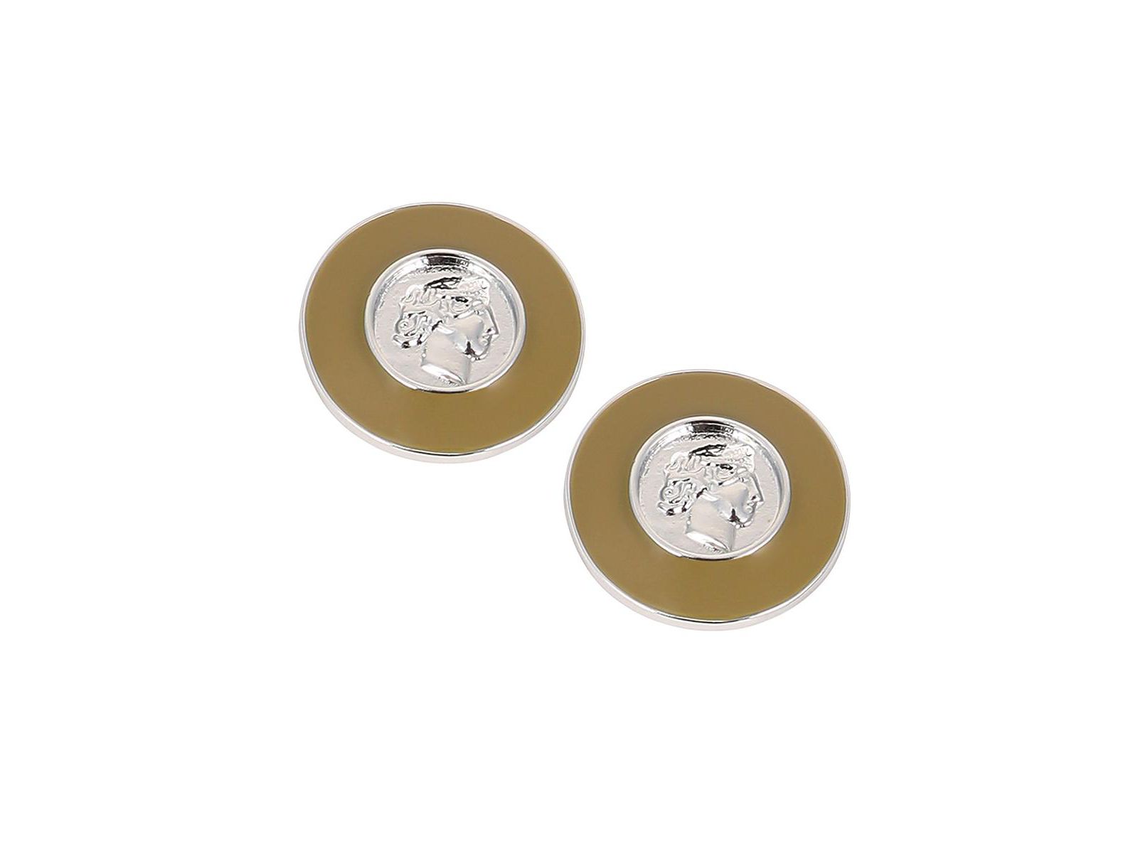 SOHI Silver Enamel-Coin Stud Earrings