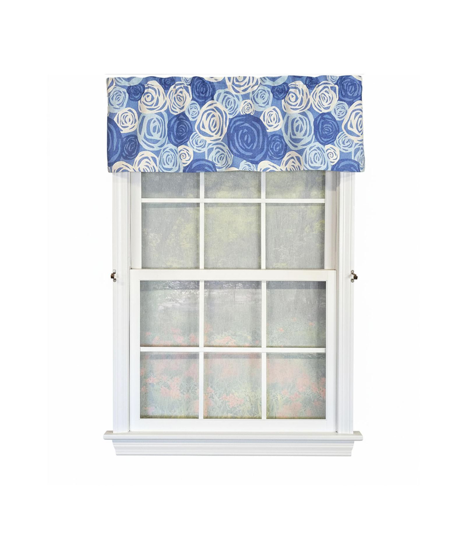 RLF Home 100% Cotton High Quality Rosales Tailored Window Valance with 1.5" Rod Pocket 50" W X 12" L Blue