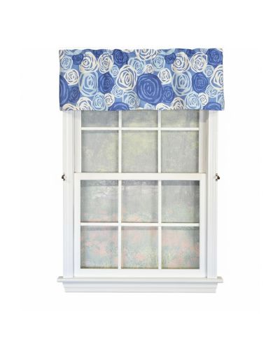 Голубая валанс для окна RLF Home 100% Cotton Rosales с карманом для штанги 1.5" 50" W X 12" L