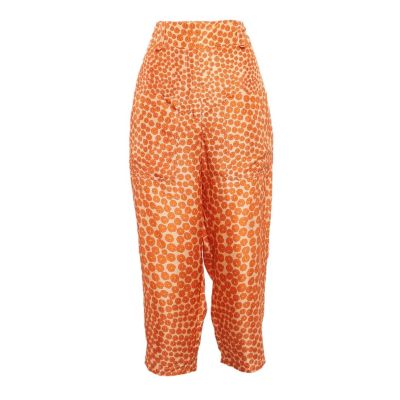 Pre-Owned Stella Mccartney Women's Orange Ditsy Floral Print Silk Trousers