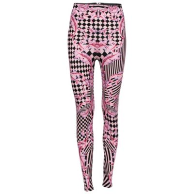 Pre-Owned Versace Women's Pink Stretch Knit Striped & Baroque Print Leggings