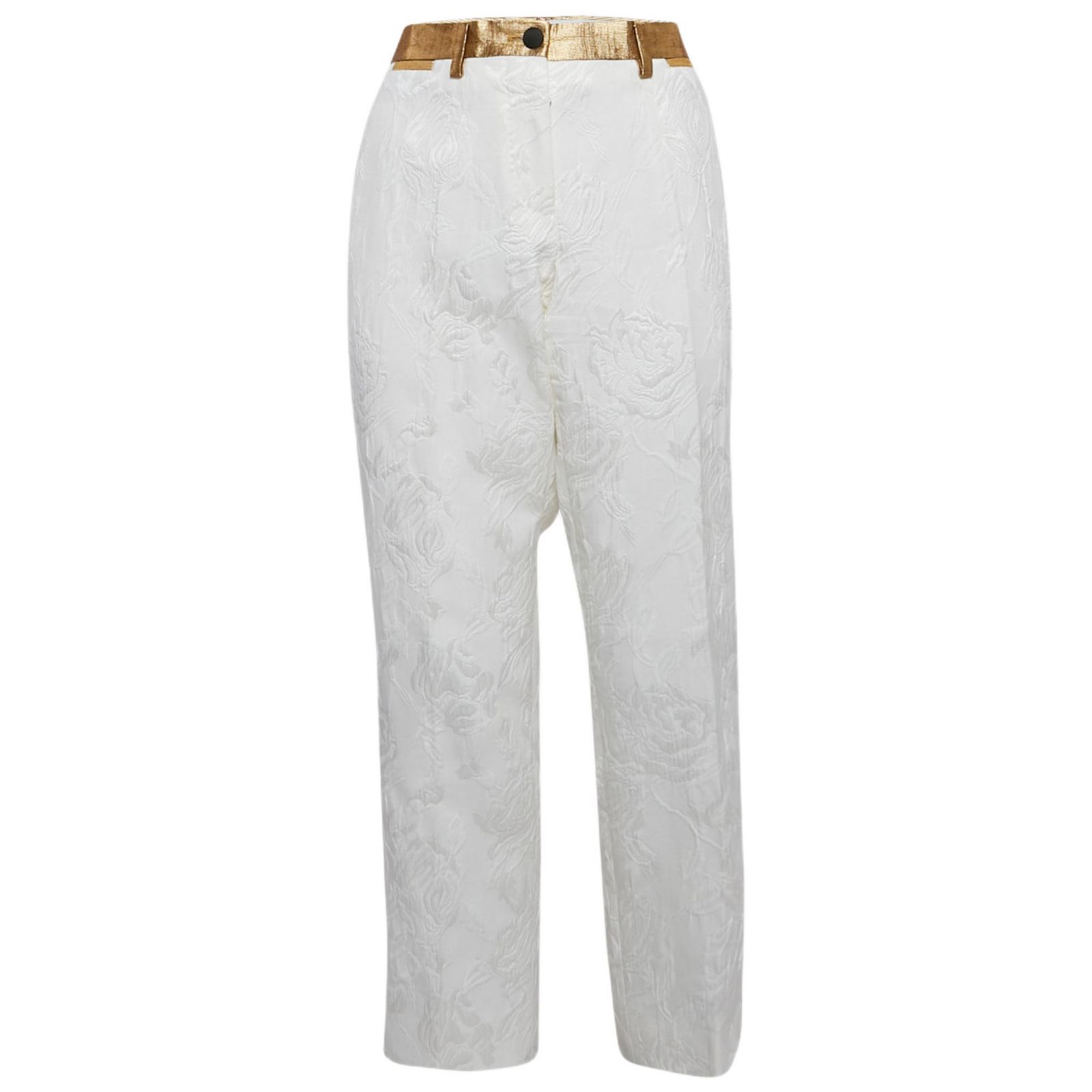 Женские брюки Dolce & Gabbana White Floral Jacquard Contrast Trimmed