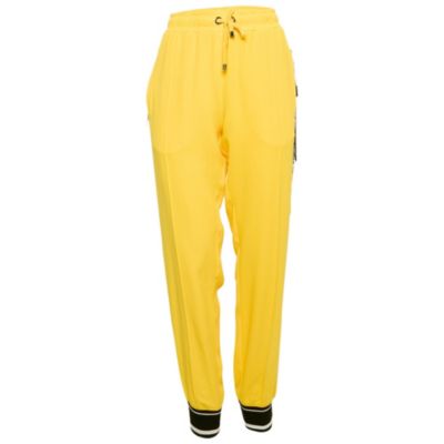 Pre-Owned Dolce & Gabbana Women's Yellow Crepe Logo Tape Trimmed Trackpants