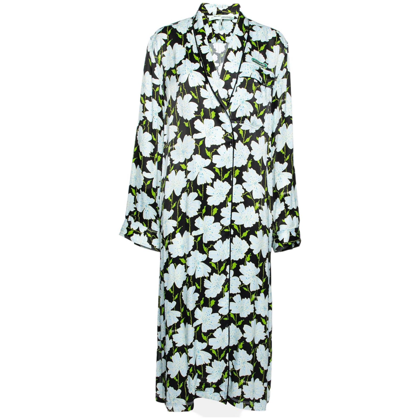 Pre-Owned Off-White Women's Blue Floral Printed Satin Open Front Lightweight Coat