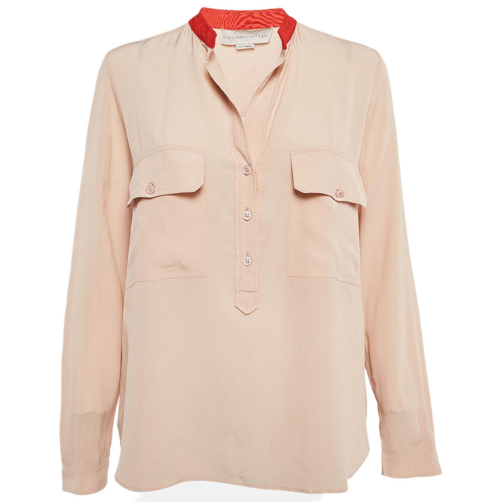 Pre-Owned Stella Mccartney Women's Pale Pink Silk Crepe Contrast Collar Detail Blouse