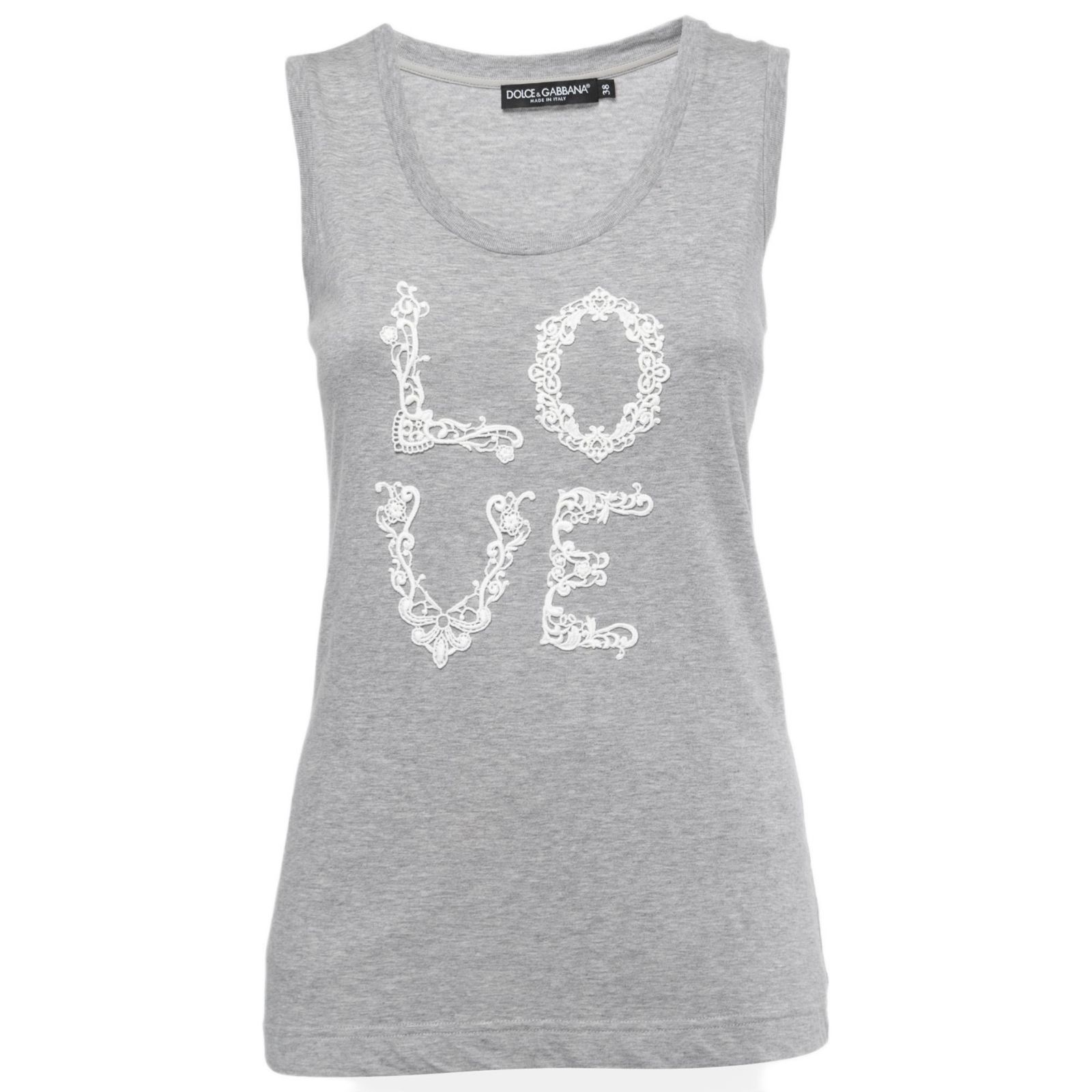Pre-Owned Dolce & Gabbana Women's Grey Cotton Love Lace Patterned Tank Top