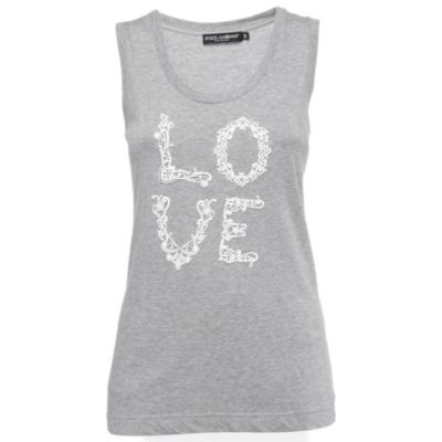 Pre-Owned Dolce & Gabbana Women's Grey Cotton Love Lace Patterned Tank Top