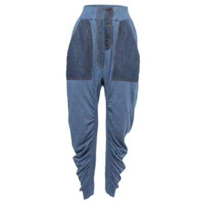 Pre-Owned Stella Mccartney Women's Blue Knit Ruched High Pants