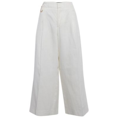 Pre-Owned Jacquemus Women's Off-White Linen Wide-Leg Cropped Pants