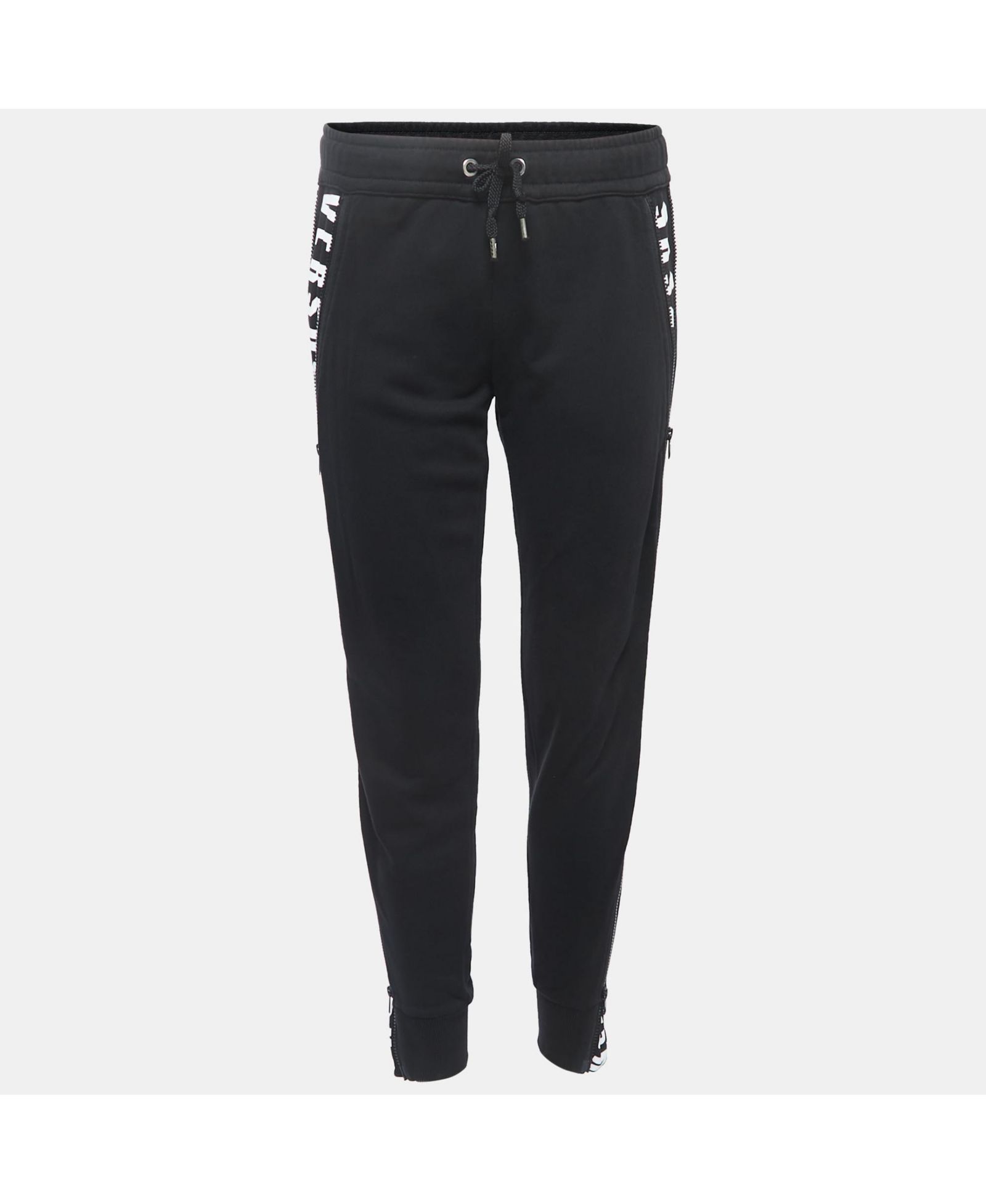 Pre-Owned Versace Women's Pre-Owned Versus Versace Black Logo Print Cotton Side Zip Detailed Joggers