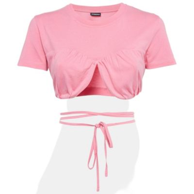 Pre-Owned Jacquemus Women's Pink Cotton Knit Underwired Lace-Up Baci Crop Top