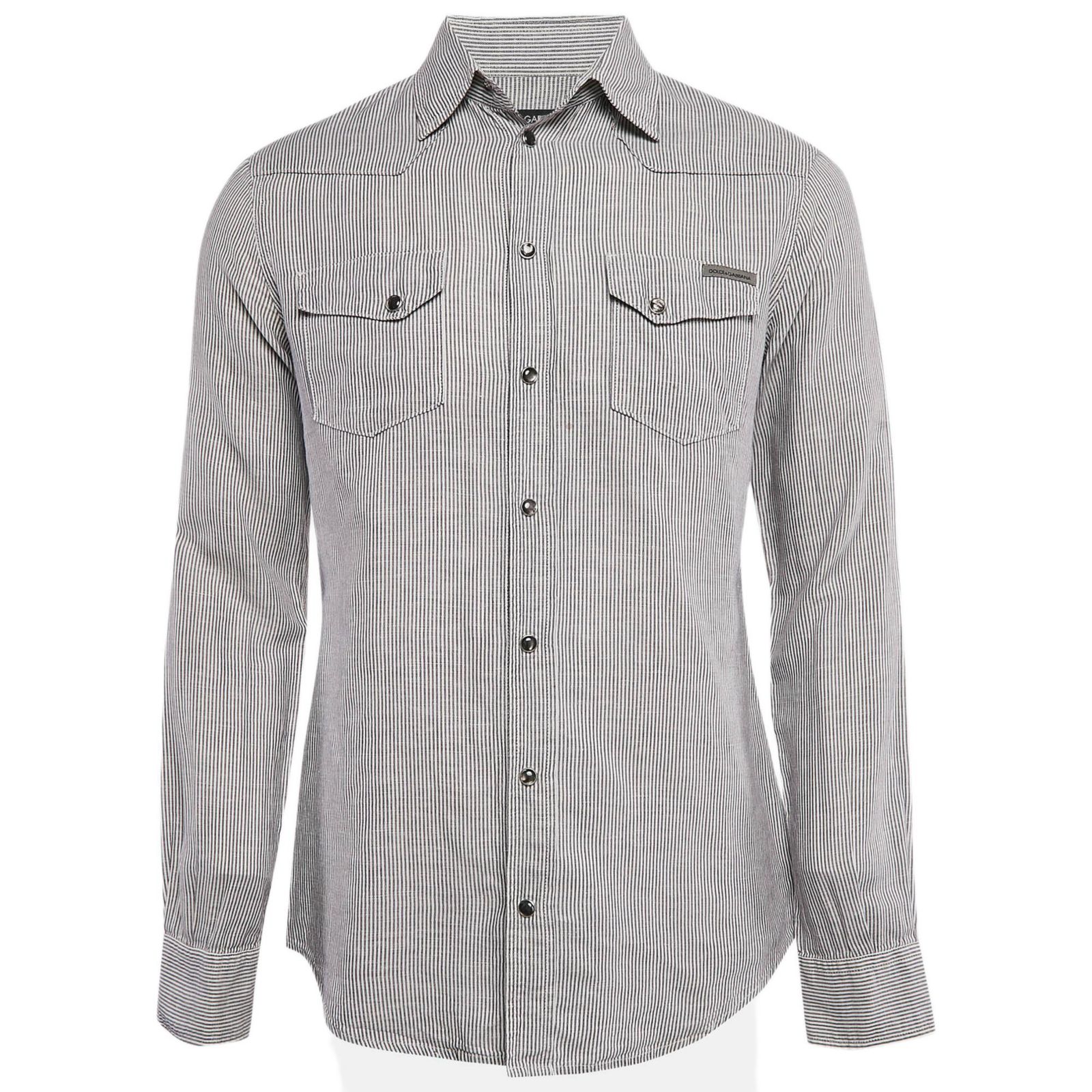 Pre-Owned Dolce & Gabbana Men's Grey Stripe Cotton Button Front Shirt