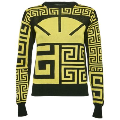 Женская толстовка Pre-Owned Versace с узором Greca, черная/желтая, трикотажная