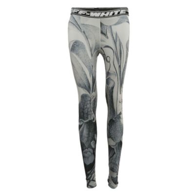 Pre-Owned Off-White Women's Grey Athleisure Botanical Print Jersey Leggings