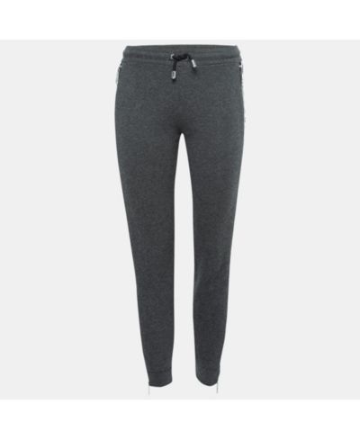 Pre-Owned Versace Women's Pre-Owned Versus Versace Grey Cotton Zip Detail Logo Tape Trimmed Joggers