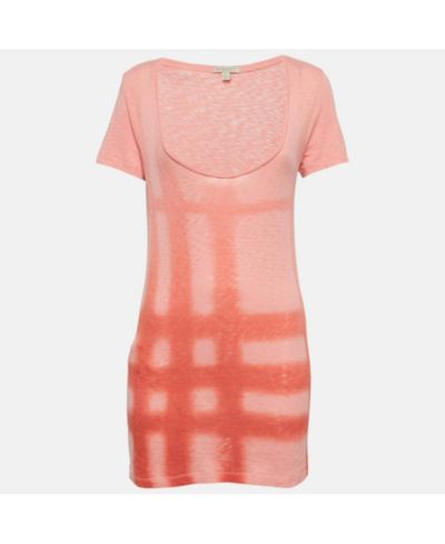 Женская футболка Burberry Brit Check из хлопка с круглым вырезом, б/у