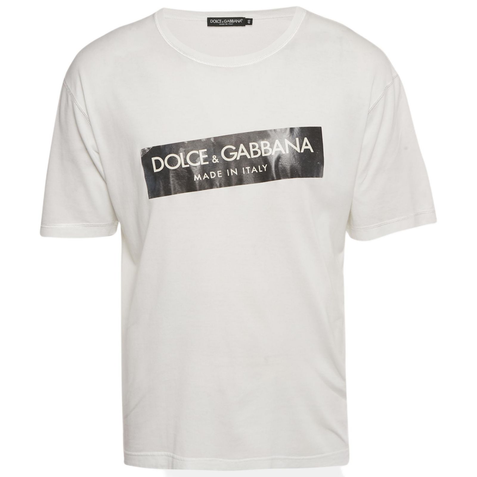 Pre-Owned Dolce & Gabbana Men's White Logo Print Jersey Crewneck T-Shirt