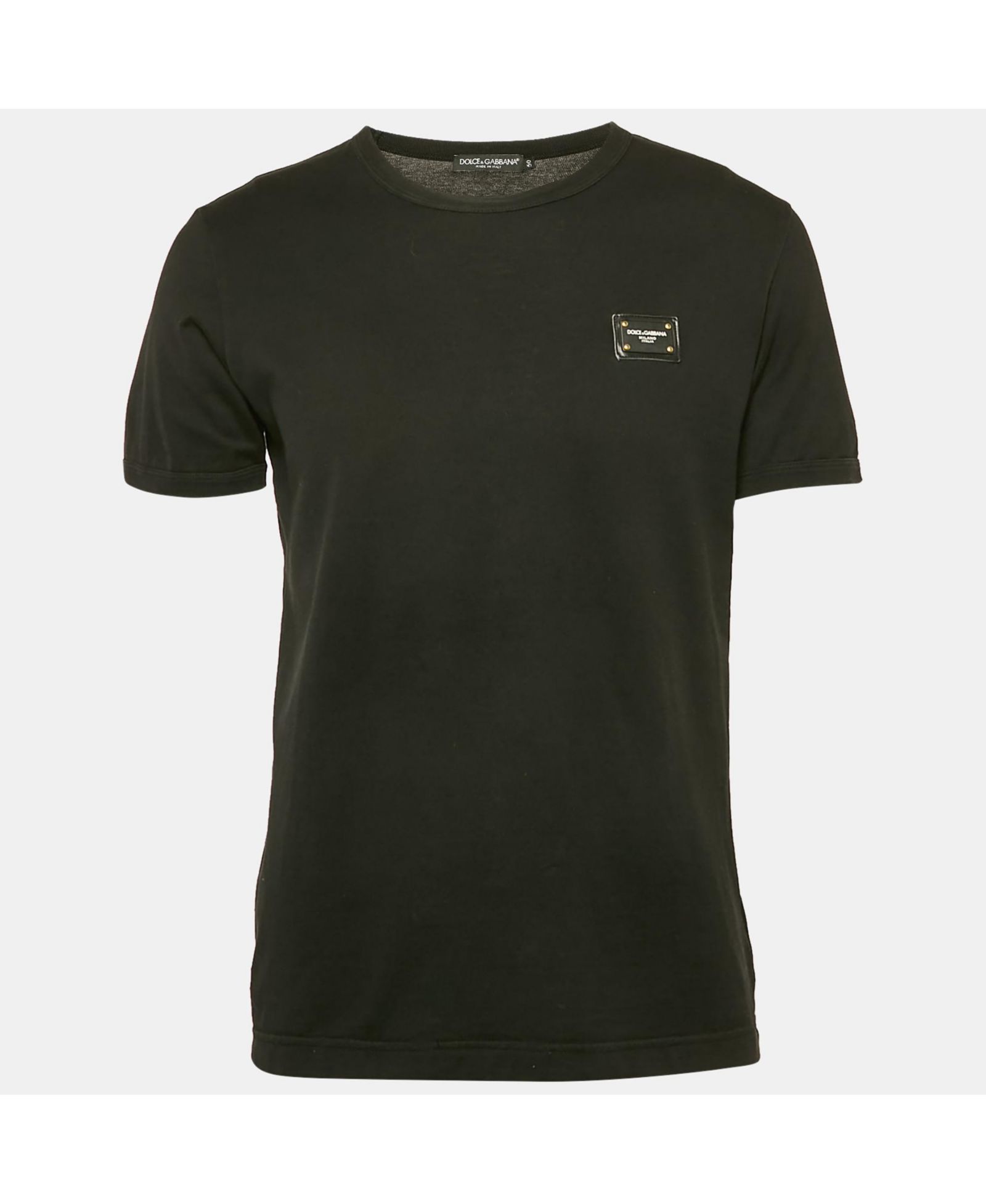 Pre-Owned Dolce & Gabbana Men's Black Logo Plaque Jersey Crewneck T-Shirt