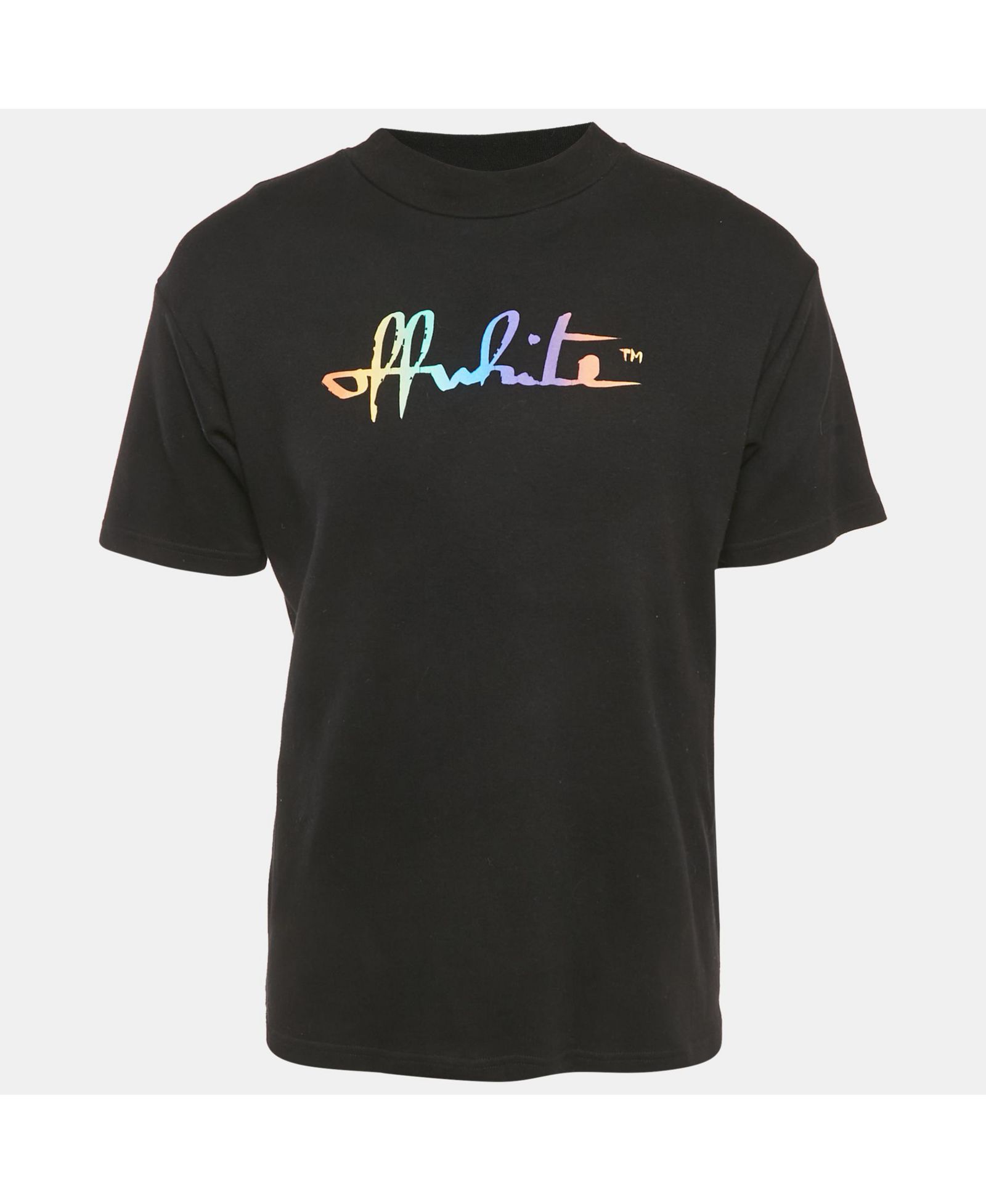 Pre-Owned Off-White Men's Black Painted Logo Cotton Crew Neck T-Shirt