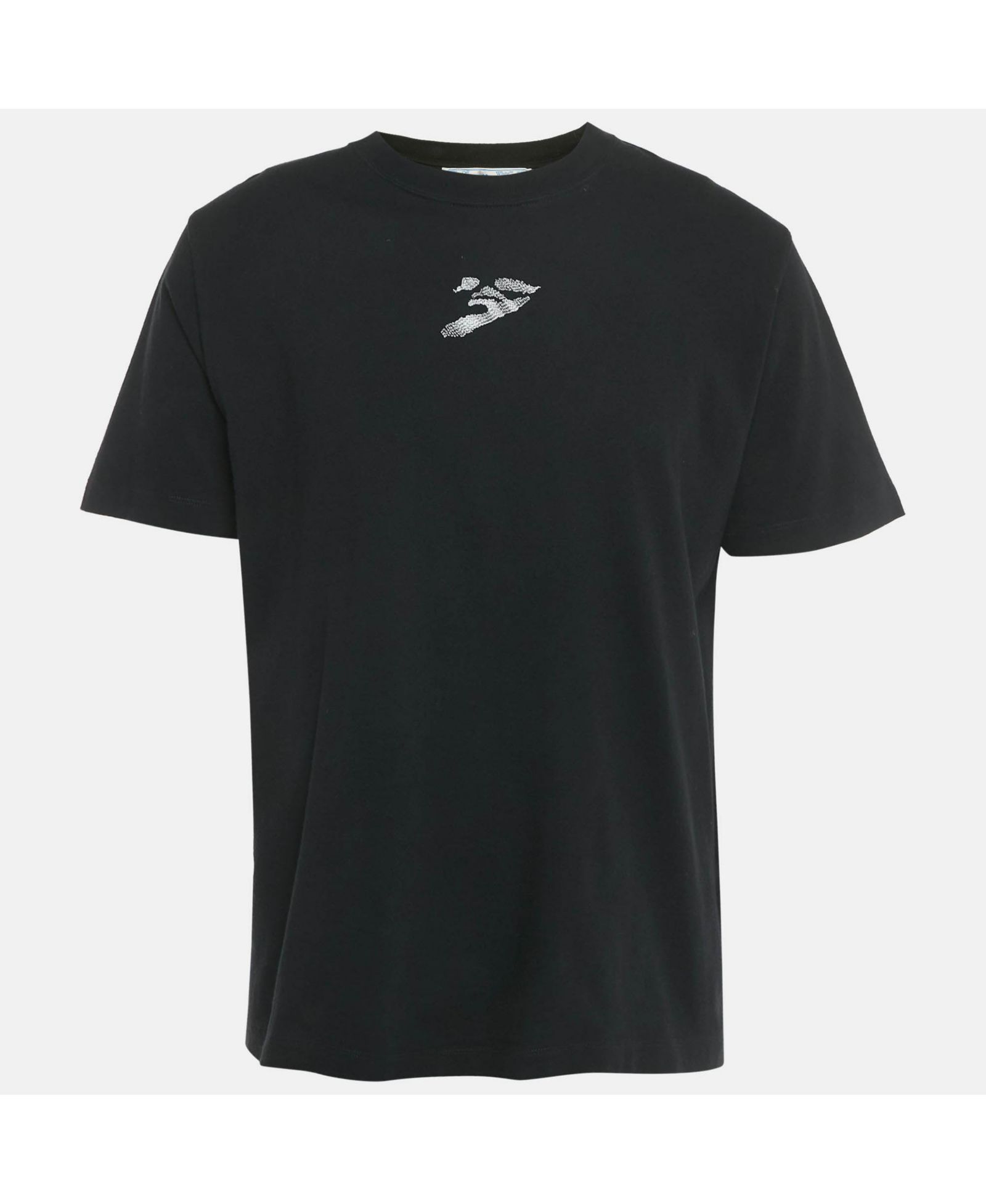 Pre-Owned Off-White Men's Black Logo Embroidered Cotton Crewneck T-Shirt