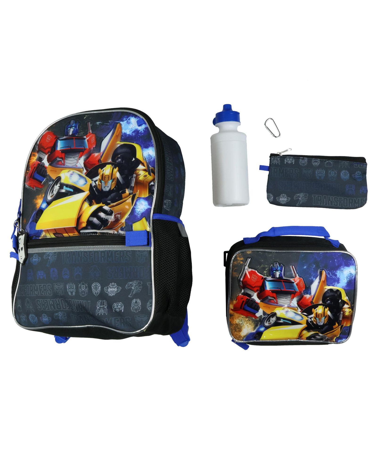 Transformers Backpack Optimus Prime and Bumblebee 5 Piece Tote Bag Set 16"