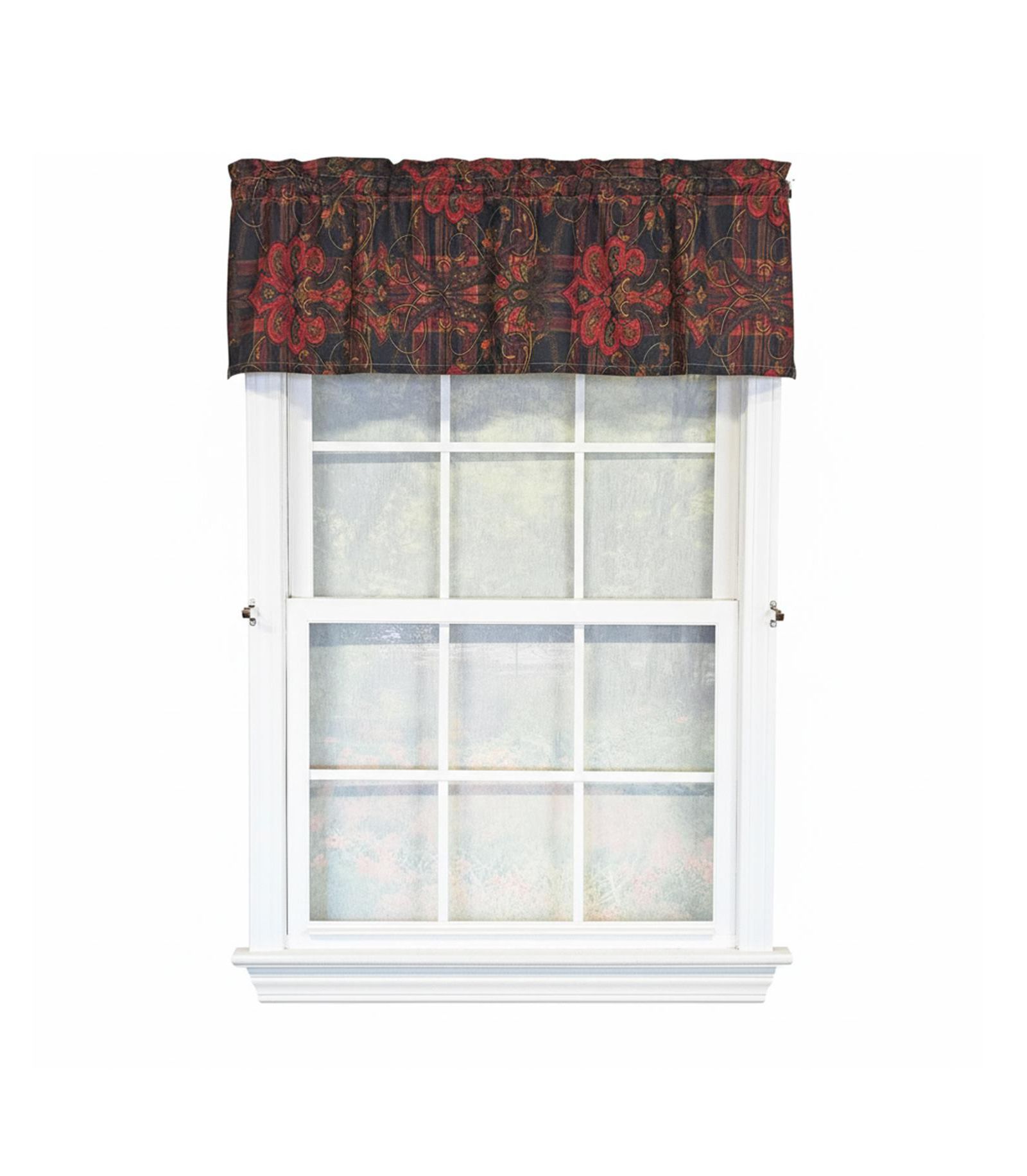 RLF Home 100% Cotton High Quality Espadas Tailored Window Valance with 1.5" Rod Pocket 50" W X 12" L Burgundy