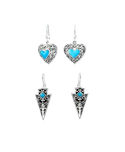 Серьги Bling Jewelry Heart Milgrain Turquoise Arrowhead Dangle Sterling Silver (2 Set)