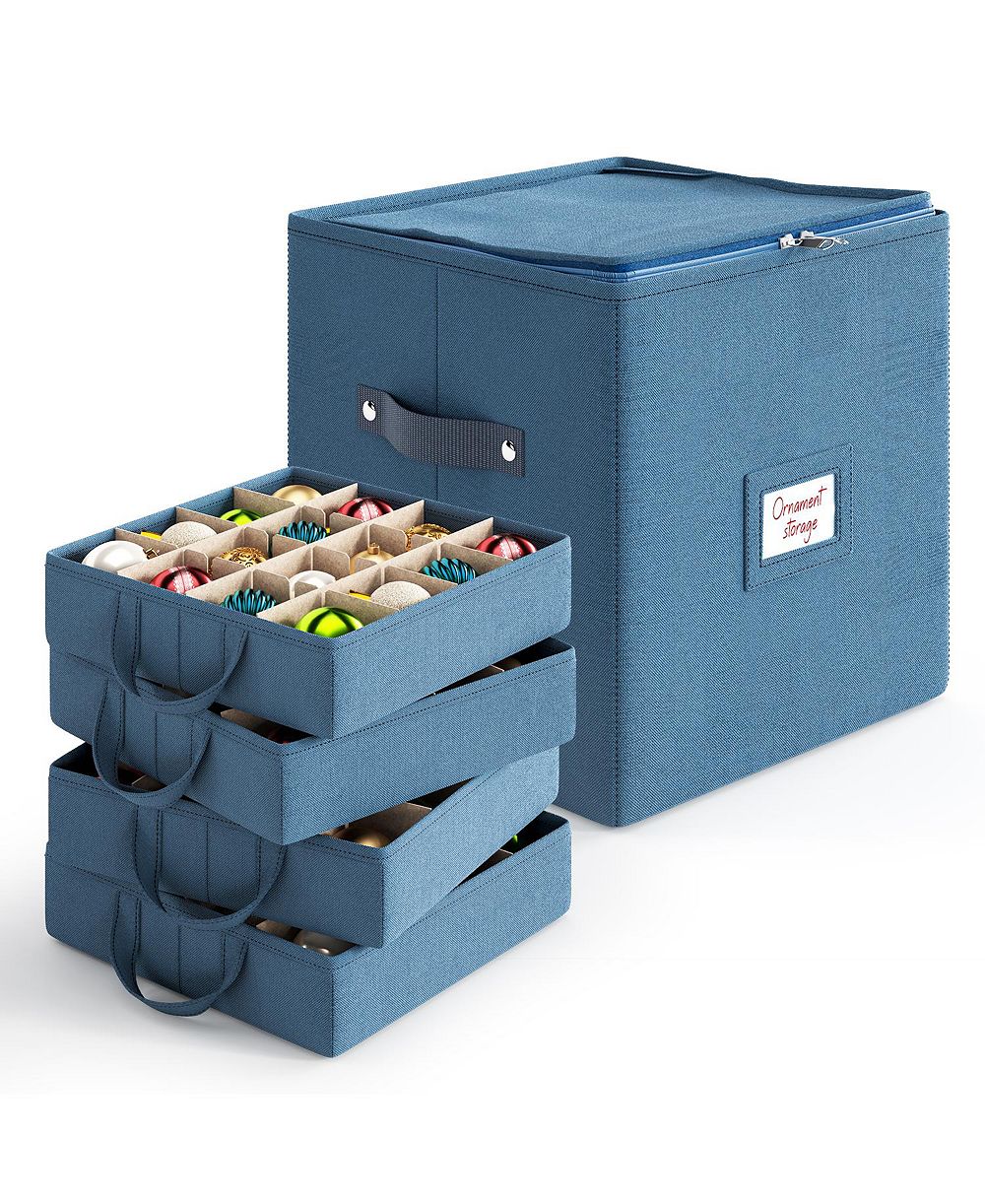 Christmas Ornament Storage Box With 4 Inner Tray Dividers - Non-Woven Ornament Storage Container For 64 Holiday Ornaments or Decorations