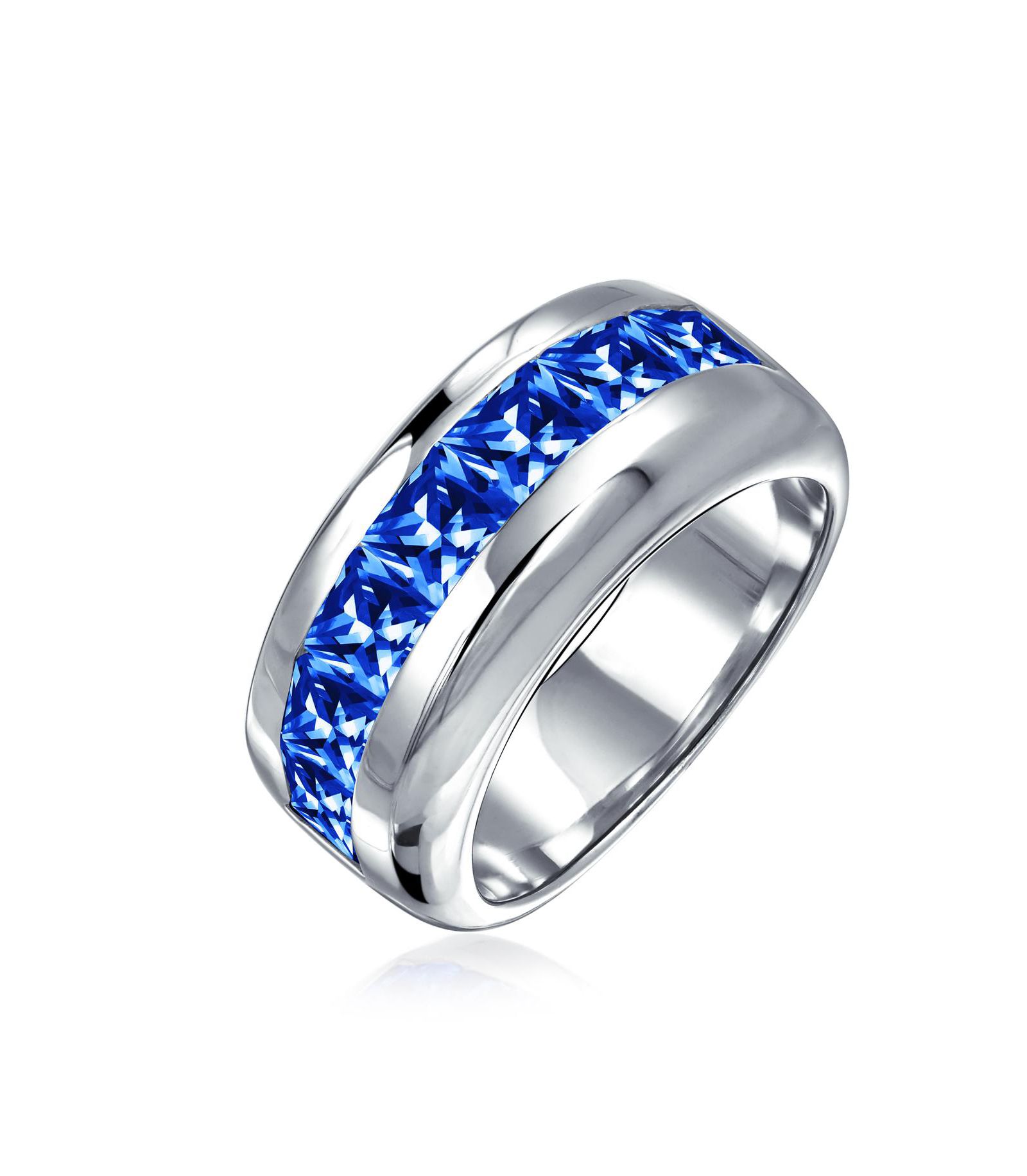 Обручальное кольцо Bling Jewelry Channel Set Sapphire Blue CZ Cubic Zirconia из стерлингового серебра 9MM