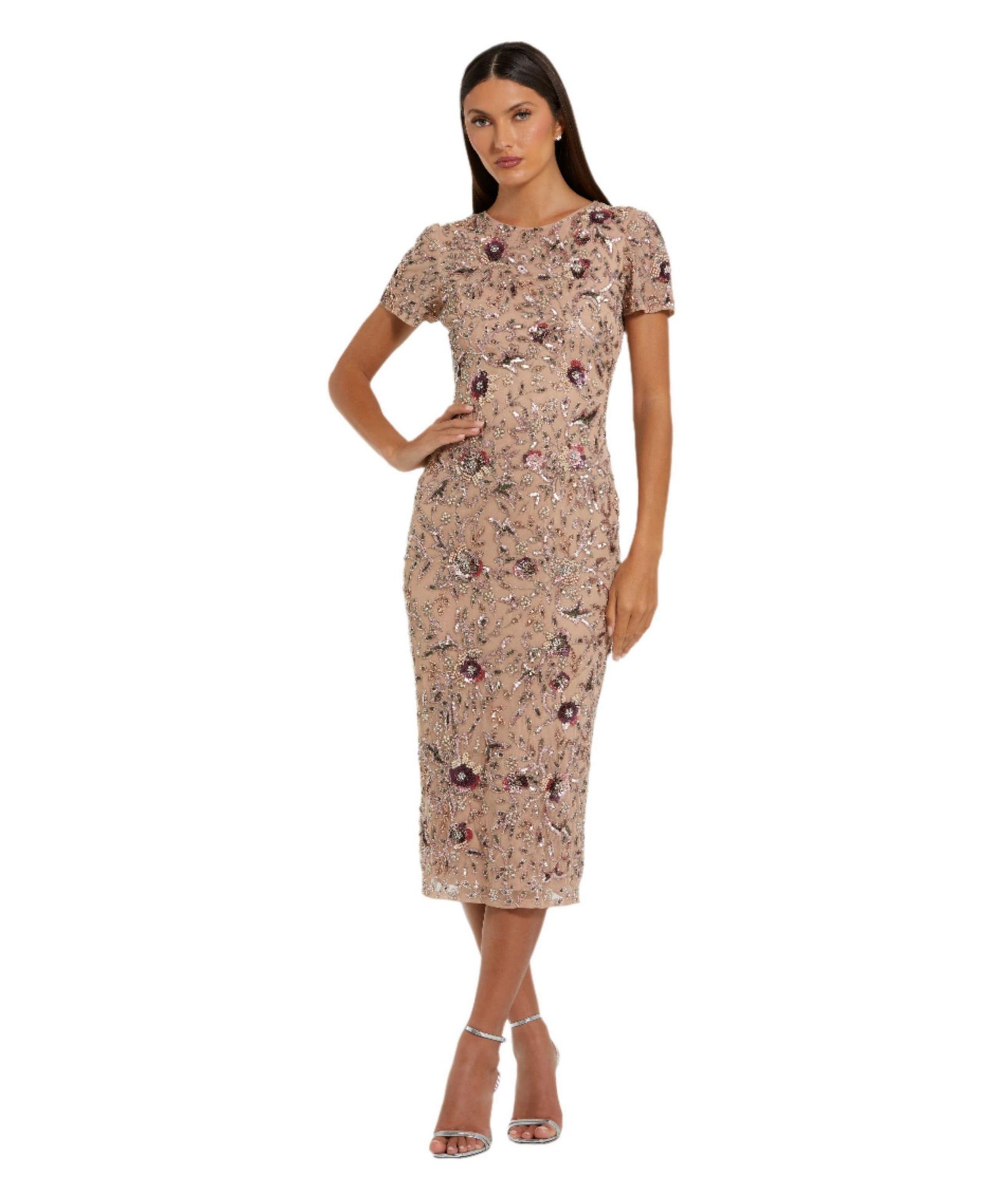 Миди-платье Mac Duggal, с цветочной отделкой, короткий рукав, Женское