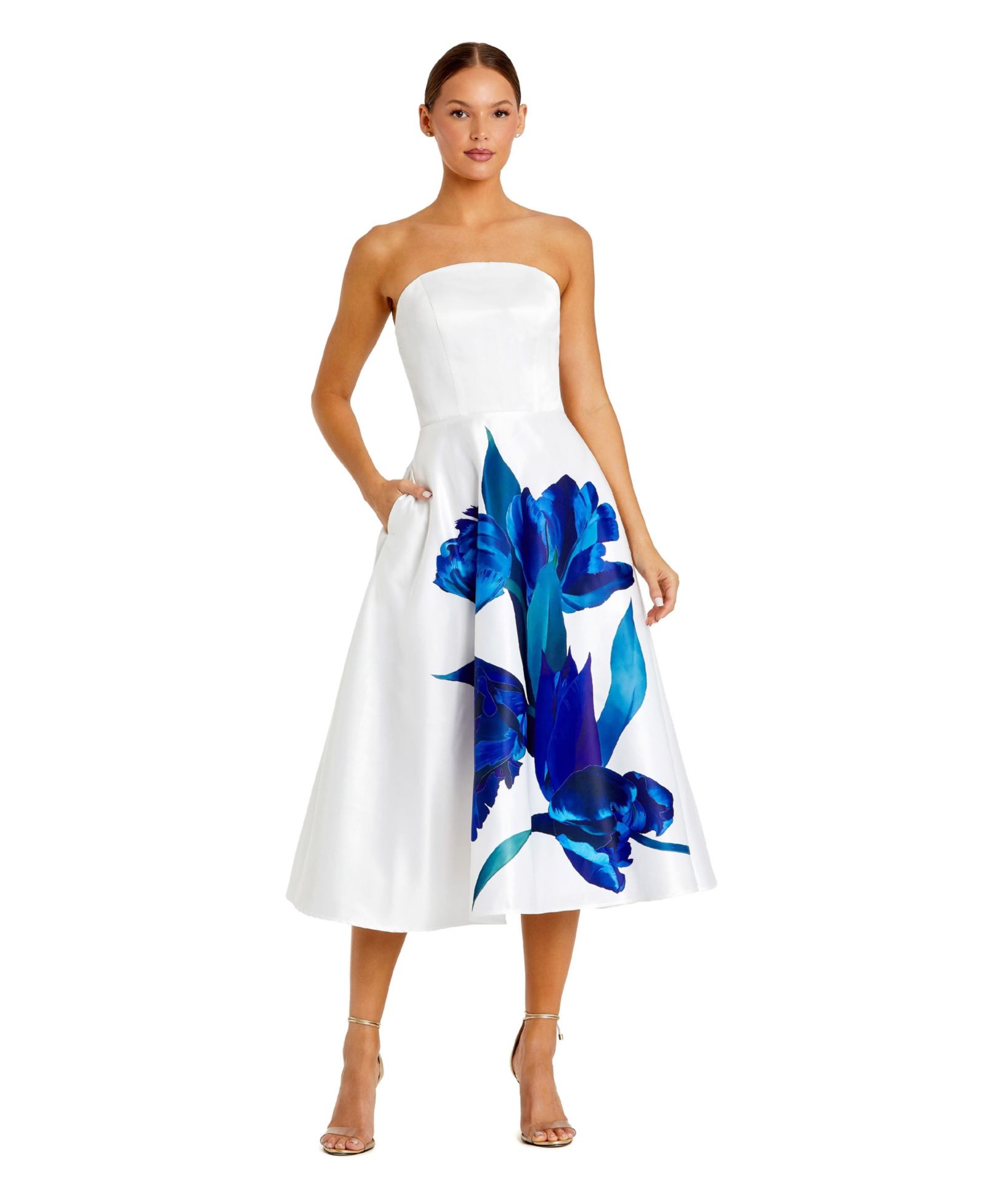 Вечернее платье Mac Duggal Women's Strapless Satin Midi с цветочным принтом