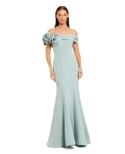 Mac Duggal Женское вечернее платье с 3D цветочным принтом и открытыми плечами