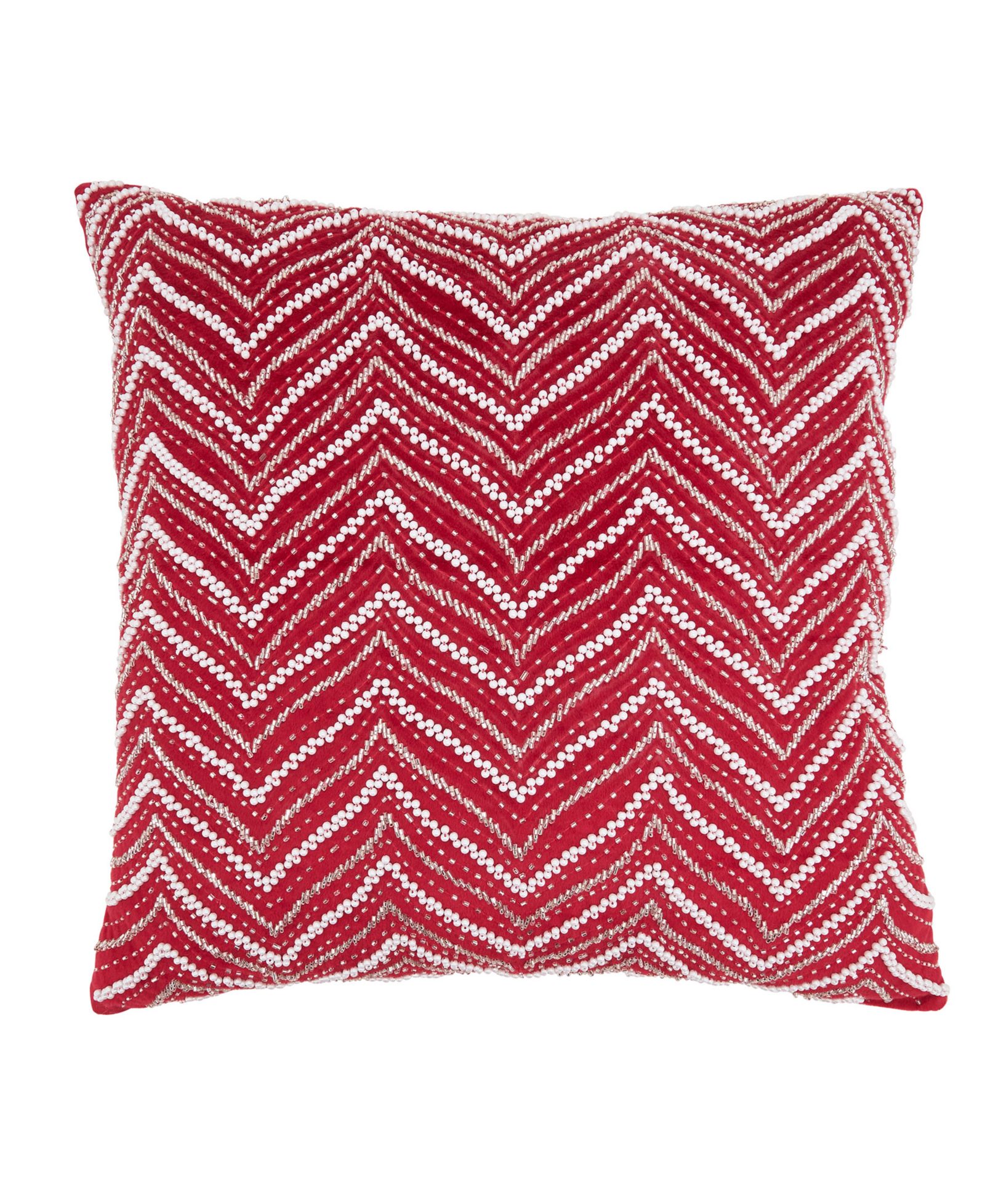 Saro Lifestyle Velvet Beaded Chevron Down Filled Decorative Pillow, 20" x 20"