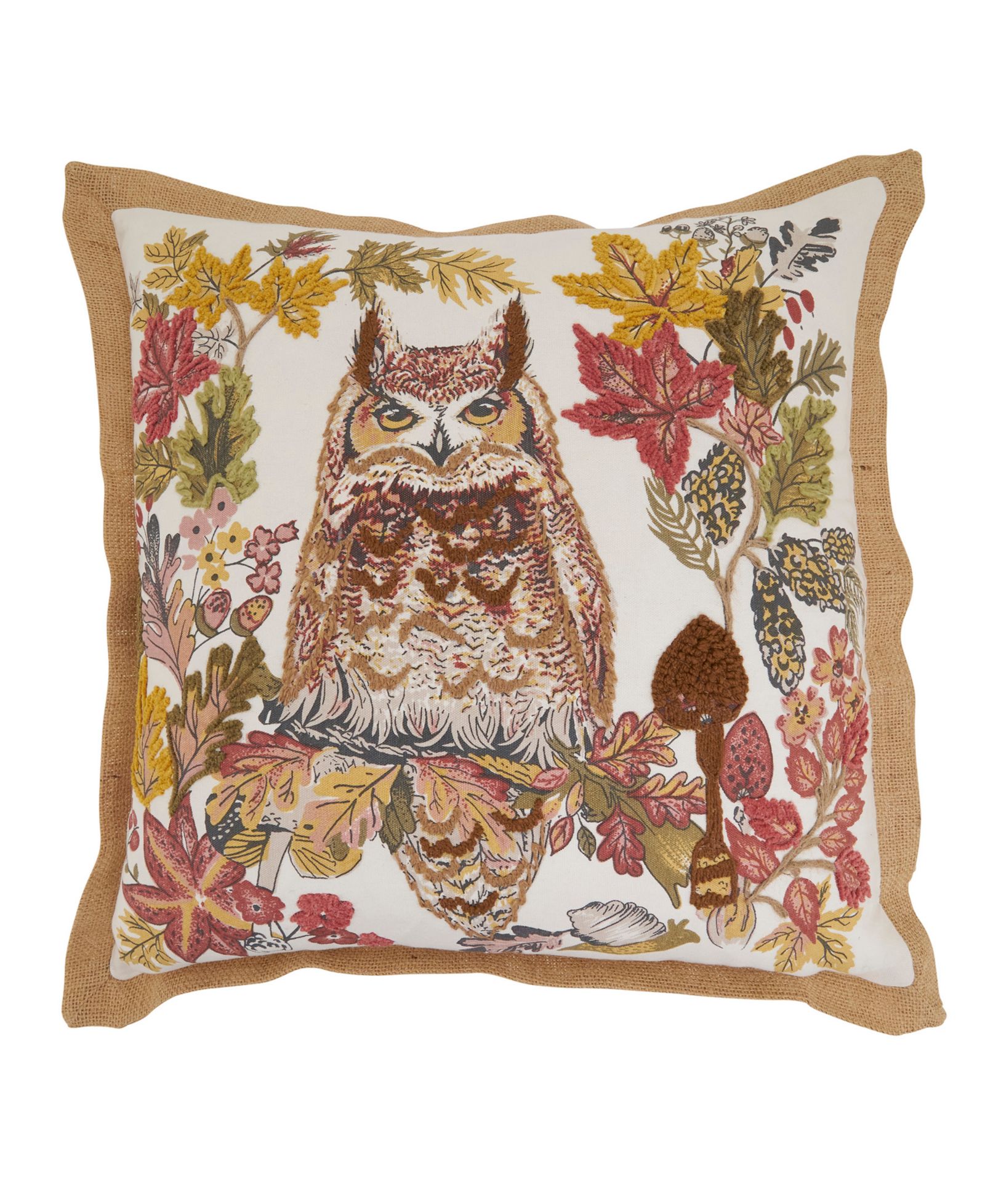 Saro Lifestyle Embroidered Owl Poly Filled Decorative Pillow, 20" x 20"