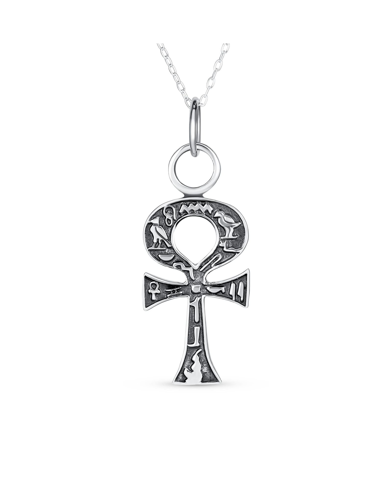 Bling Jewelry кулон-крест Ankh с египетскими иероглифами, серебро 925 пробы