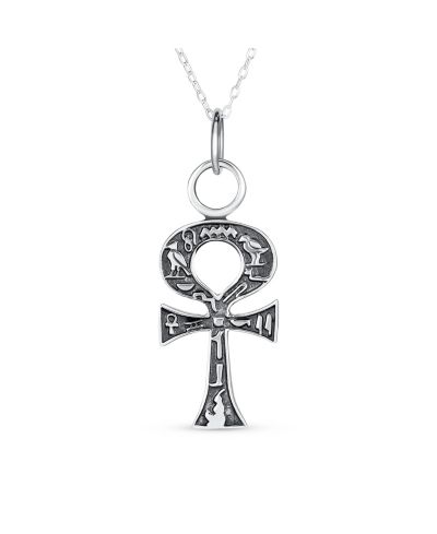 Bling Jewelry Religious Egyptian Hieroglyphs Key To Life Ankh Cross Pendant Necklace .925 Sterling Silver