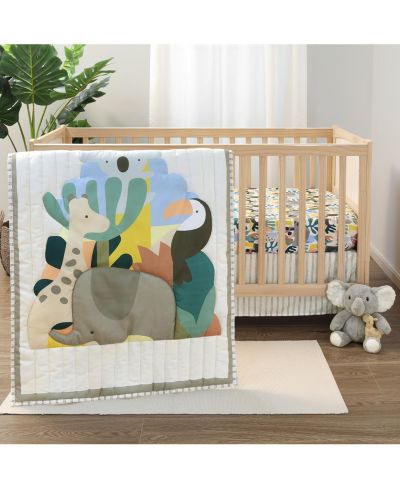 The Peanutshell Crib Bedding Set for Baby Boys and Girls, Safari Puzzle, 3 Pieces
